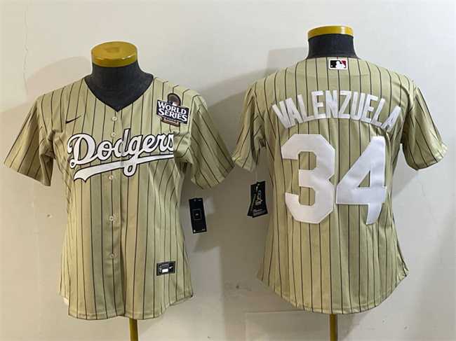 Women%27s Los Angeles Dodgers #34 Toro Valenzuela Cream 2024 World Series Cool Base Stitched Baseball Jersey